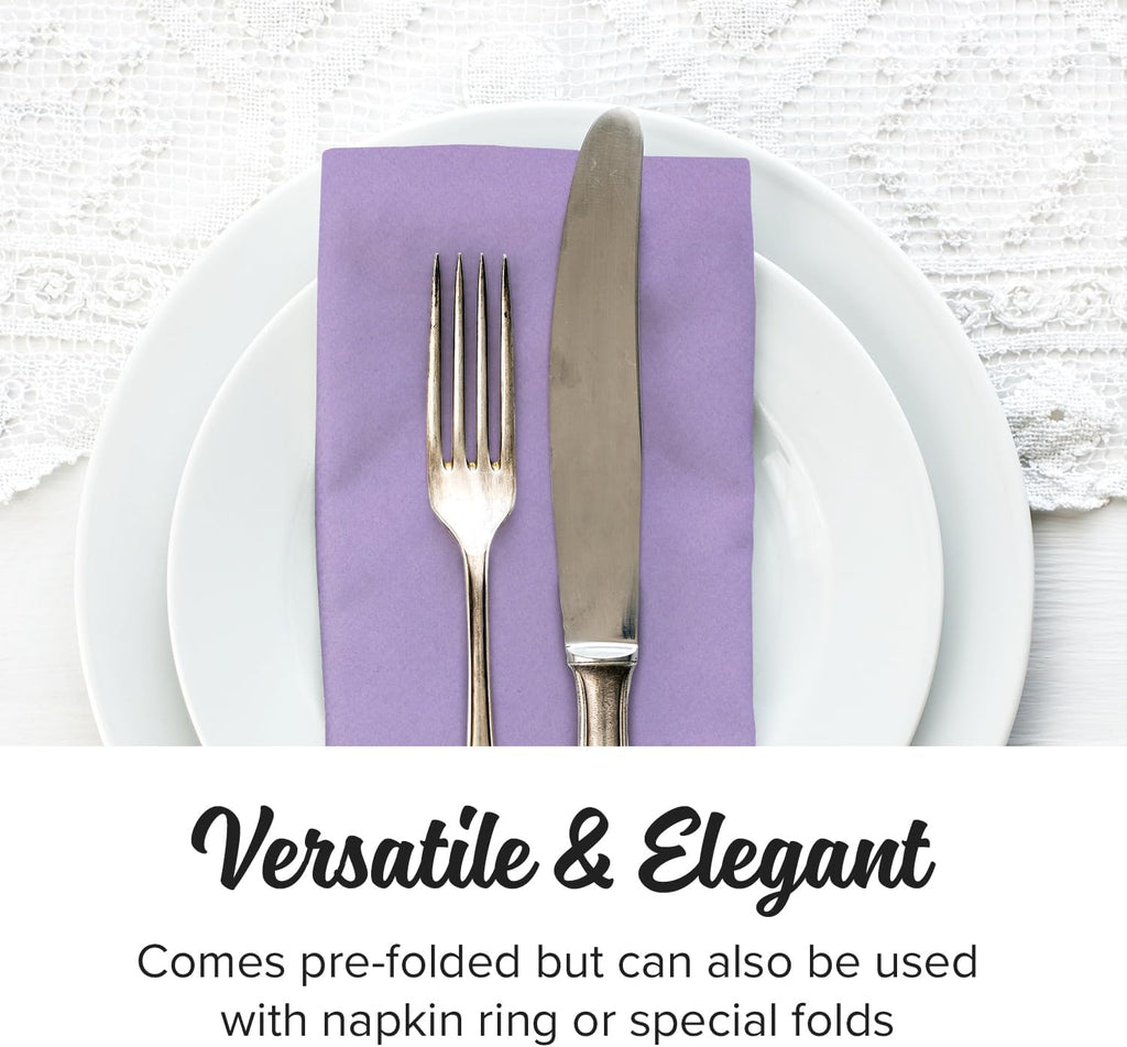 SimuLinen Purple or Lavender Linen Feel Dinner Napkins - Cloth-Like, Kosher Disposable Napkins for Weddings, and Showers, 16'x16', Box of 300