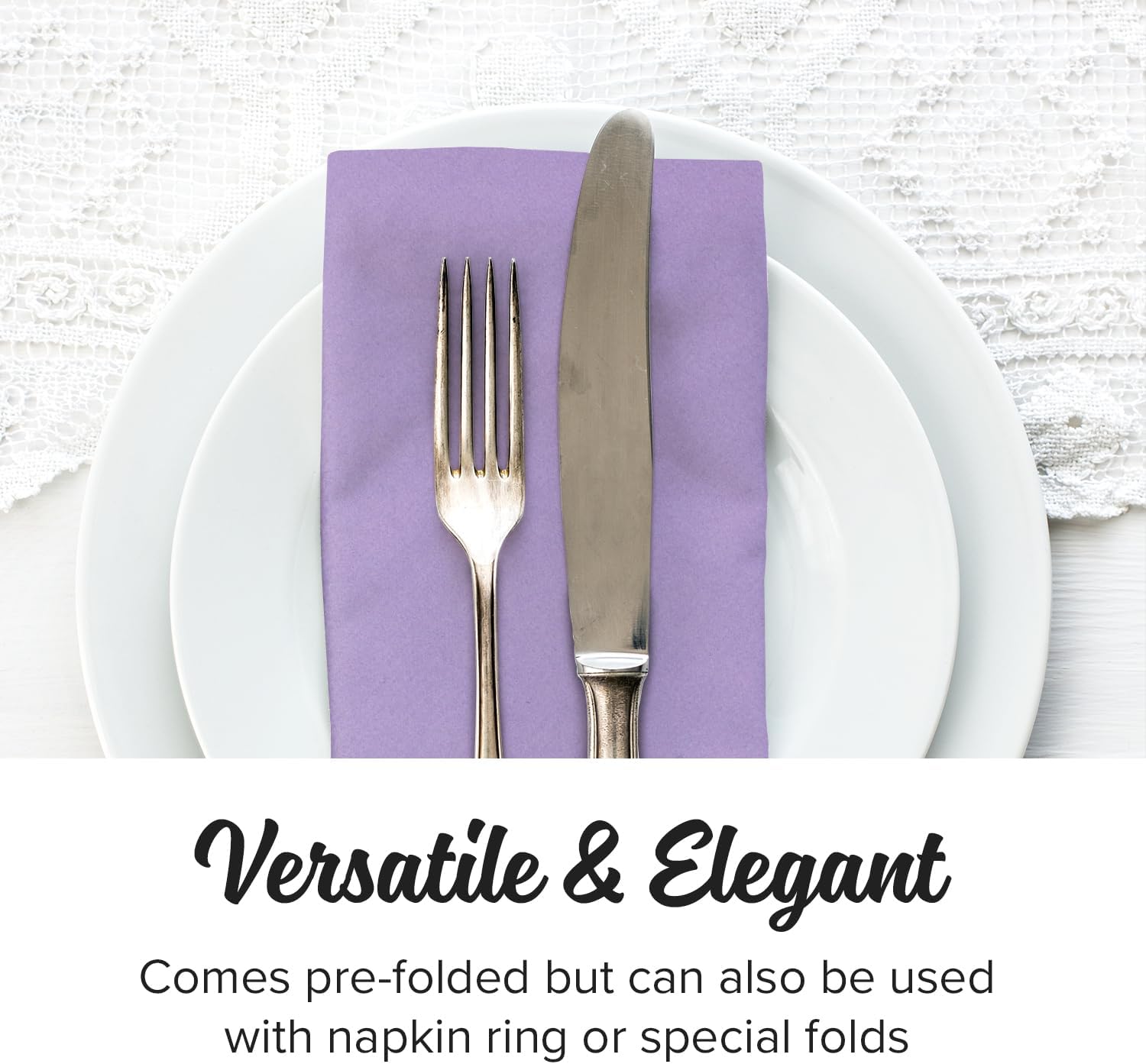 SimuLinen Purple or Lavender Linen Feel Dinner Napkins - Cloth-Like, Kosher Disposable Napkins for Weddings, and Showers, 16'x16', Box of 300