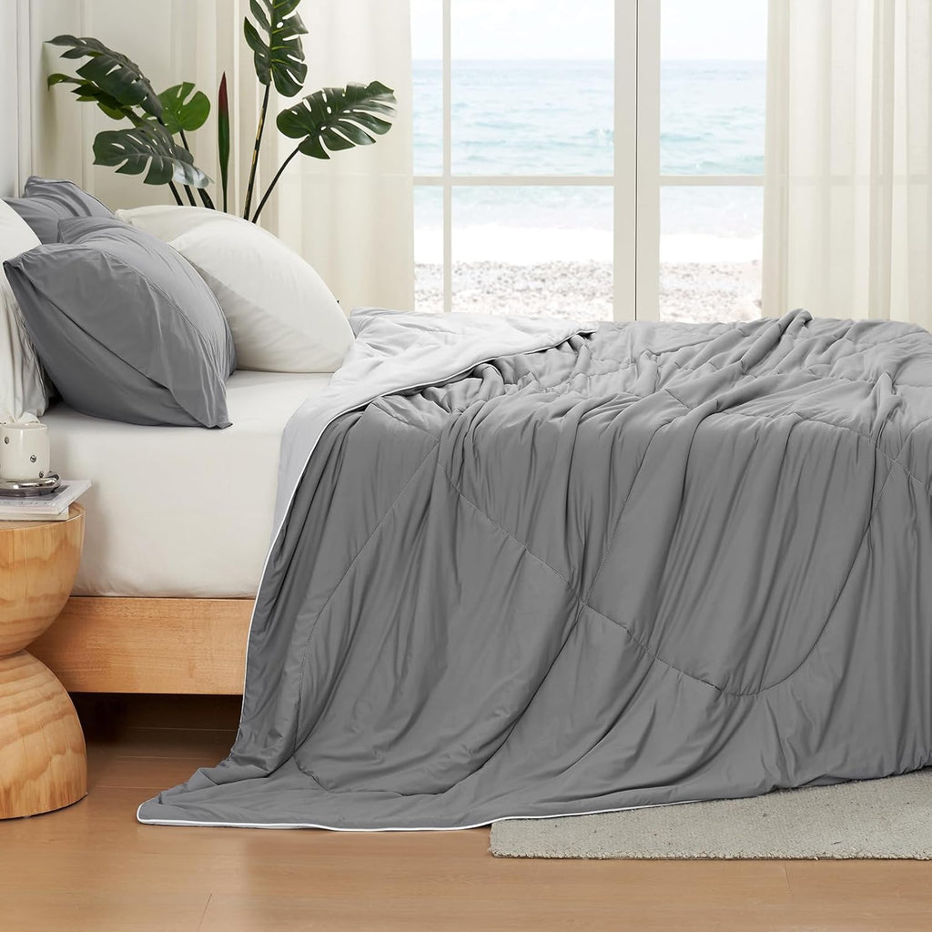 Cozy Bliss Cooling Comforter King XL Size, Cooling Blankets for Hot Sleepers and Night Sweats, Dark Light Gray Summer Comforter for King XL Bed, Breathable Soft Lightweight Silk Smooth