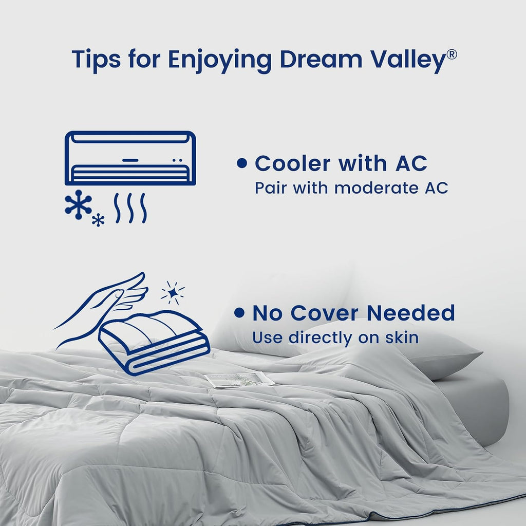 Dream Valley® Outlast® Deepsleep Cooling Comforter, Full/Queen Size, NASA-Grade Space Technology Cooling Blanket for Hot Sleepers Night Sweats, Q-Max > 0.45 Aerocool™ Breathable, Cool Grey, 90'x90'