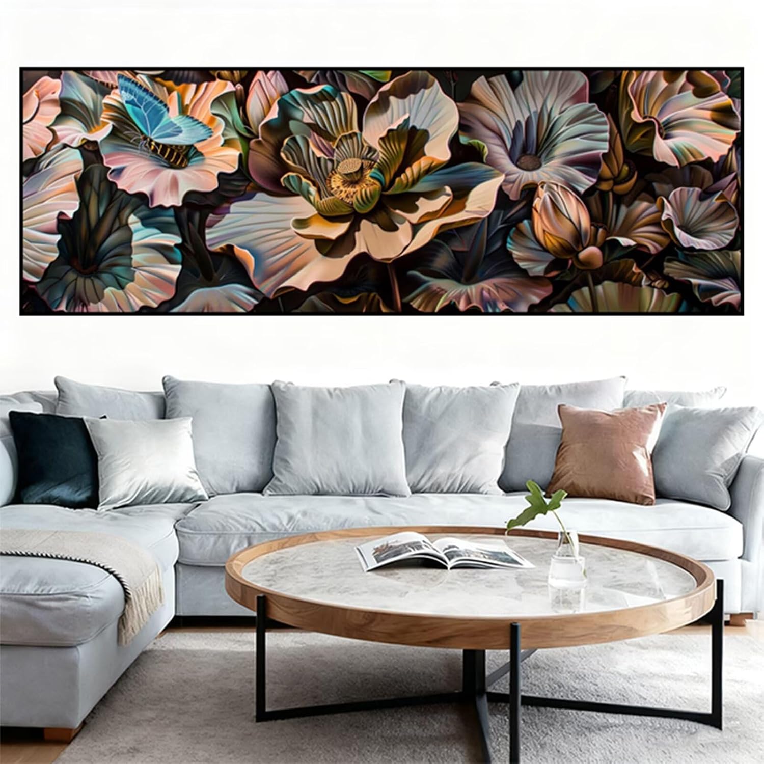 Diamond Painting Flower Diamond Art Kits for Adults, Dimond Art Painting Butterfly Mosaic Kits for Beginner, DIY Full Square Drill Large Gem Arts and Crafts Paintings, Home Decor 88x32 Inch Z4-535