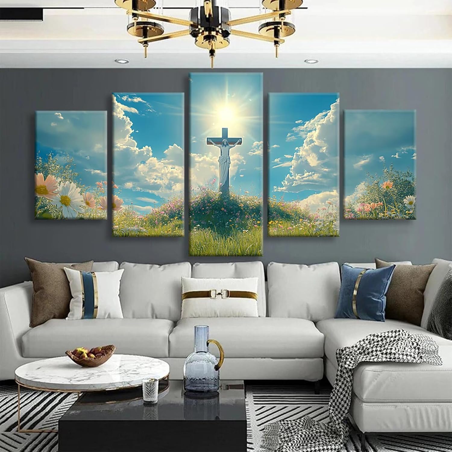 Cross Diamond Art 5 Piece Diamond Painting Landscape 5D DIY Full Square Drill Dimond Art Paintings Crystal Crafts for Adults Gem Painting for Home Decor, Large Artwork for Wall 40 x 80 Inch, Model480