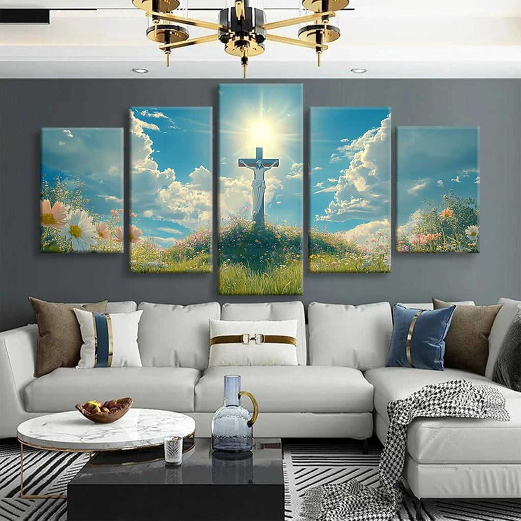 Cross Diamond Art 5 Piece Diamond Painting Landscape 5D DIY Full Square Drill Dimond Art Paintings Crystal Crafts for Adults Gem Painting for Home Decor, Large Artwork for Wall 36 x 70 Inch, Model480