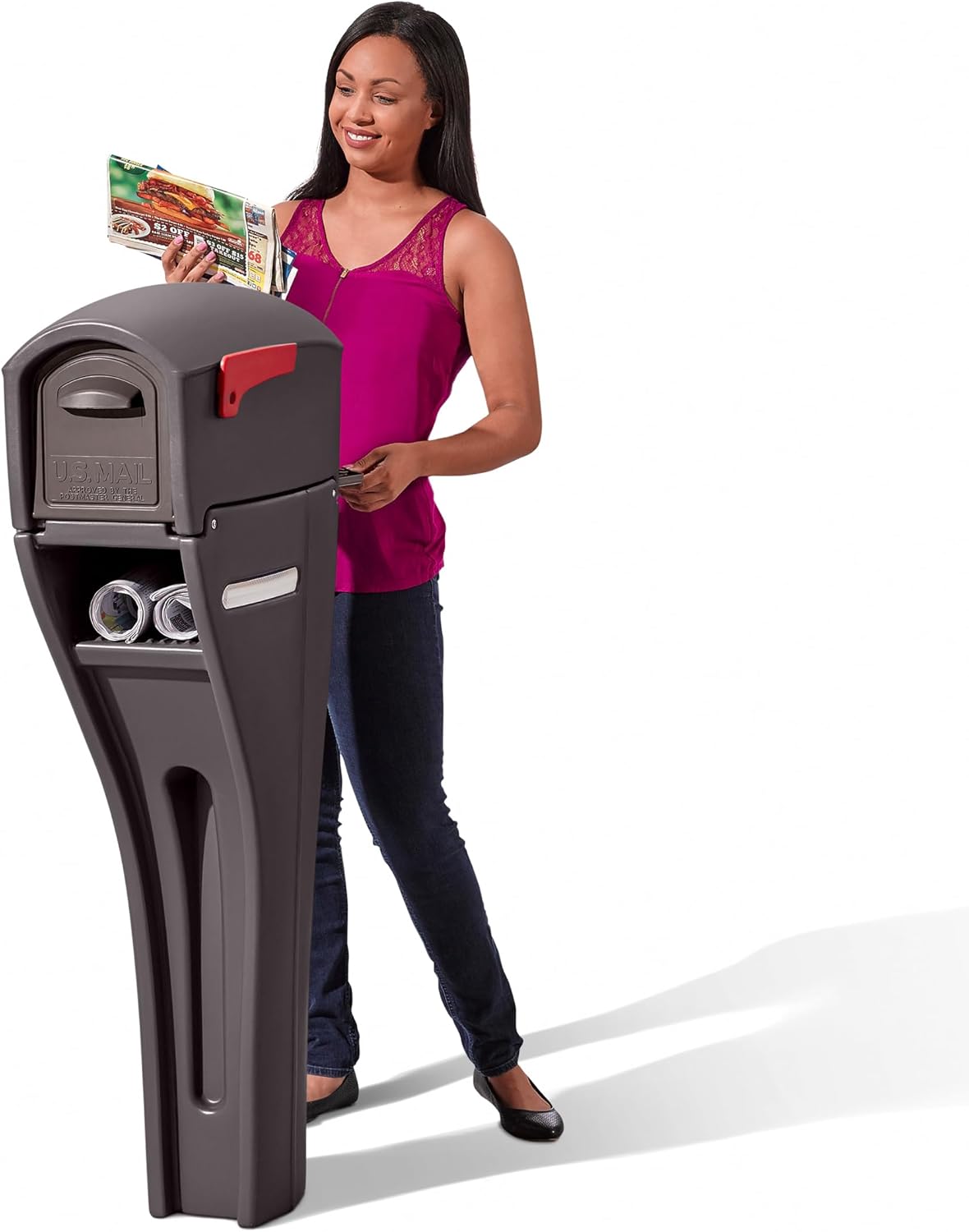 Step2 Mailmaster Streamline Mailbox & Post, Weather Resistant, Large Outdoor Mailboxes, Made of Durable Plastic, Easy to Install, Flag Included, Gray