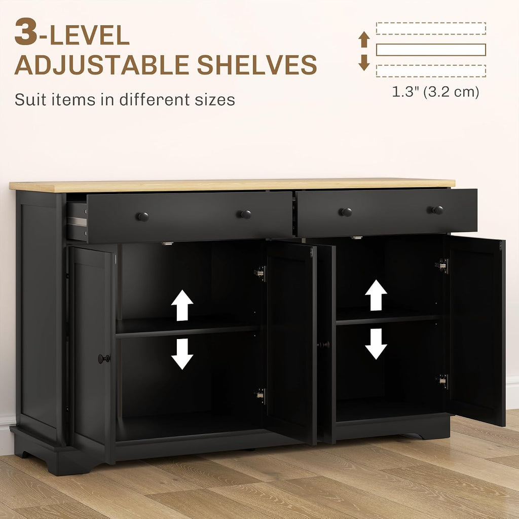 HOMCOM Sideboard Buffet Cabinet with Storage, 55' Modern Kitchen Cabinet with 4 Doors, 2 Drawers and 2 Adjustable Shelves, Coffee Bar Cabinet, Black