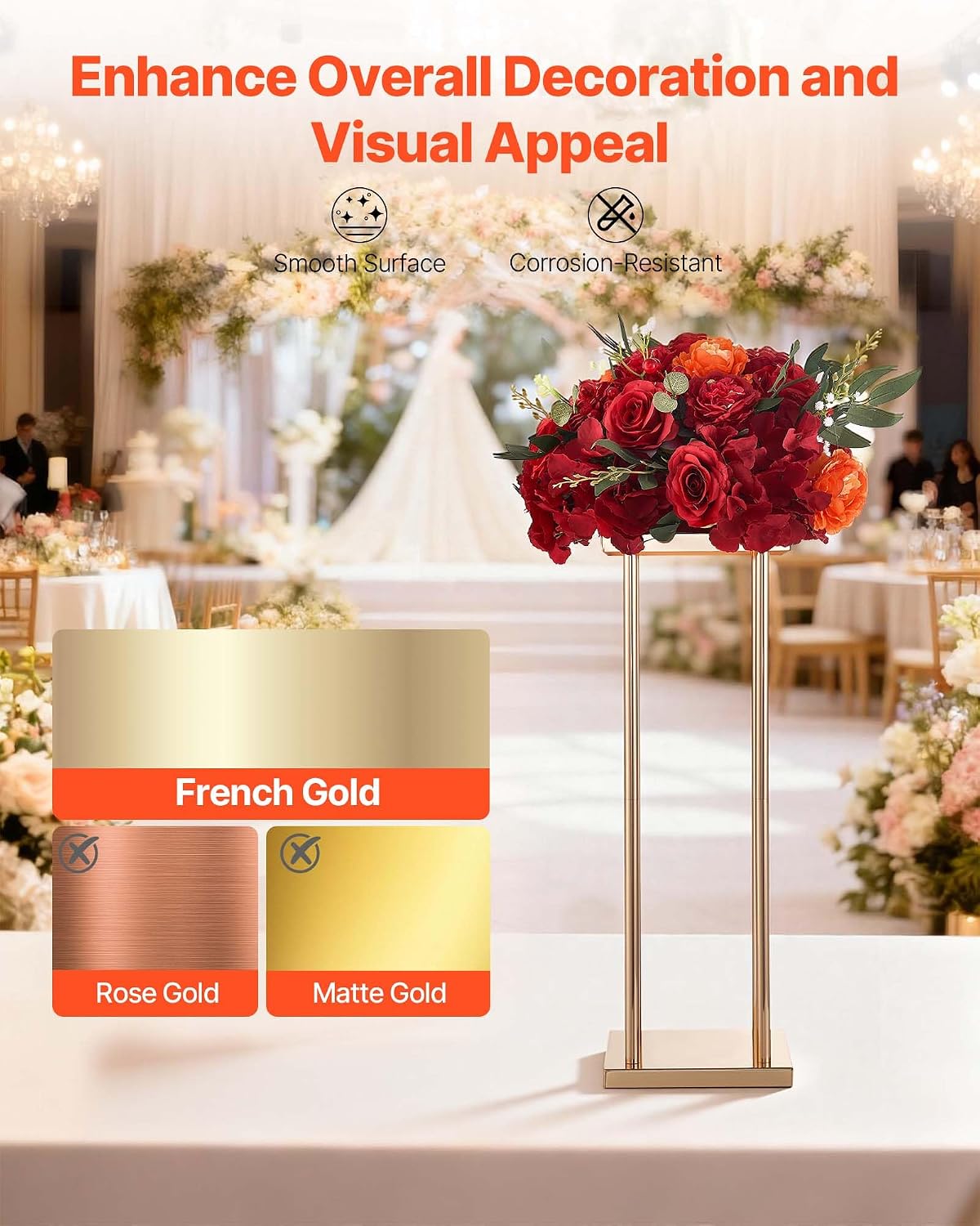 VEVOR Wedding Flower Stand, 10PCS 23.62-inch Column Flower Stand, Floral Stands with Metal Laminate, Cylindrical Cubic Floral Display Rack for Wedding, Party, Birthday, Home,French Gold Centerpiece Stands