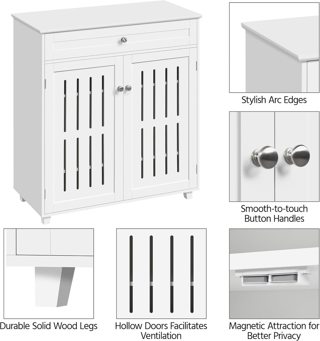 Topeakmart Wood Shoe Cabinet, Shoe Rack with 1 Big Drawer & 4 Storage Shelves, Shoe Storage Cabinet with 2 Louvered Door, for Entryway Living Room, White