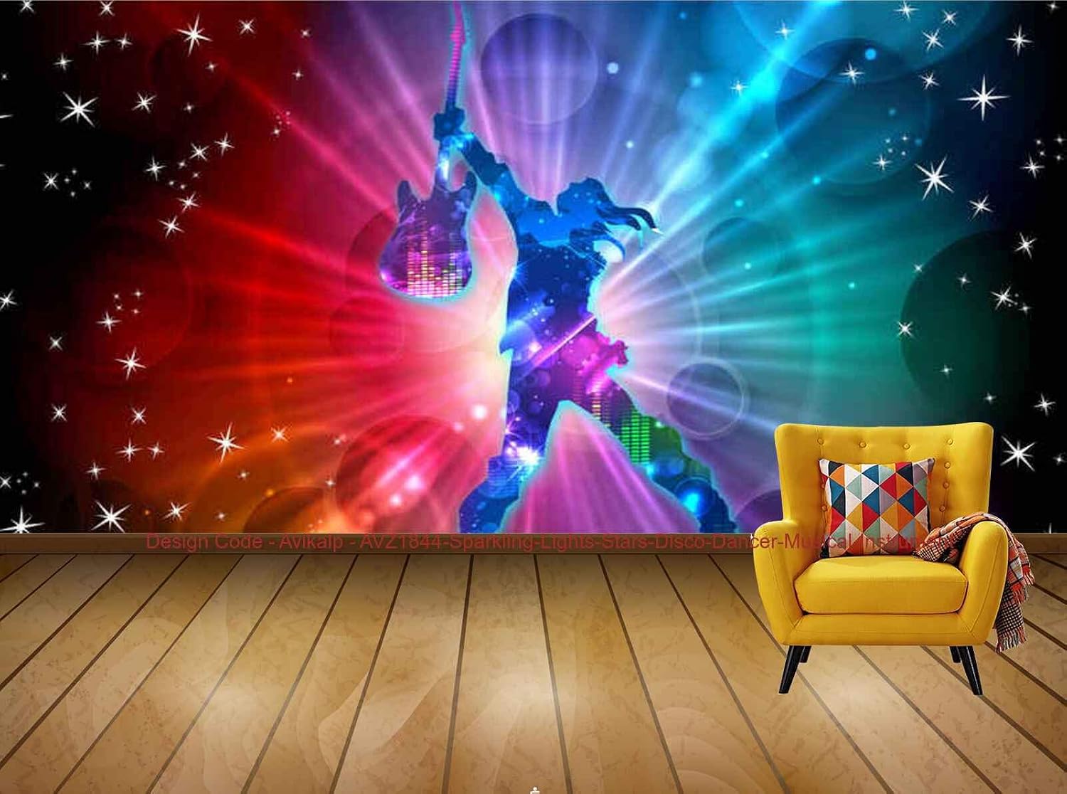 Avikalp Exclusive AVZ1844 Sparkling Lights Stars Disco Dancer Musical Instrument HD 3D Wall Sticker(152cm x 121cm)
