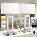 Table Lamps for Bedrooms Set of 2, 27.2'' Tall Modern Silver Lamps for Living Room Nightstand, Touch Control Bedside Lamps with 2 USB Ports&AC Outlet, Stepless Dimming, 3 Color Temp. Bulbs Covered