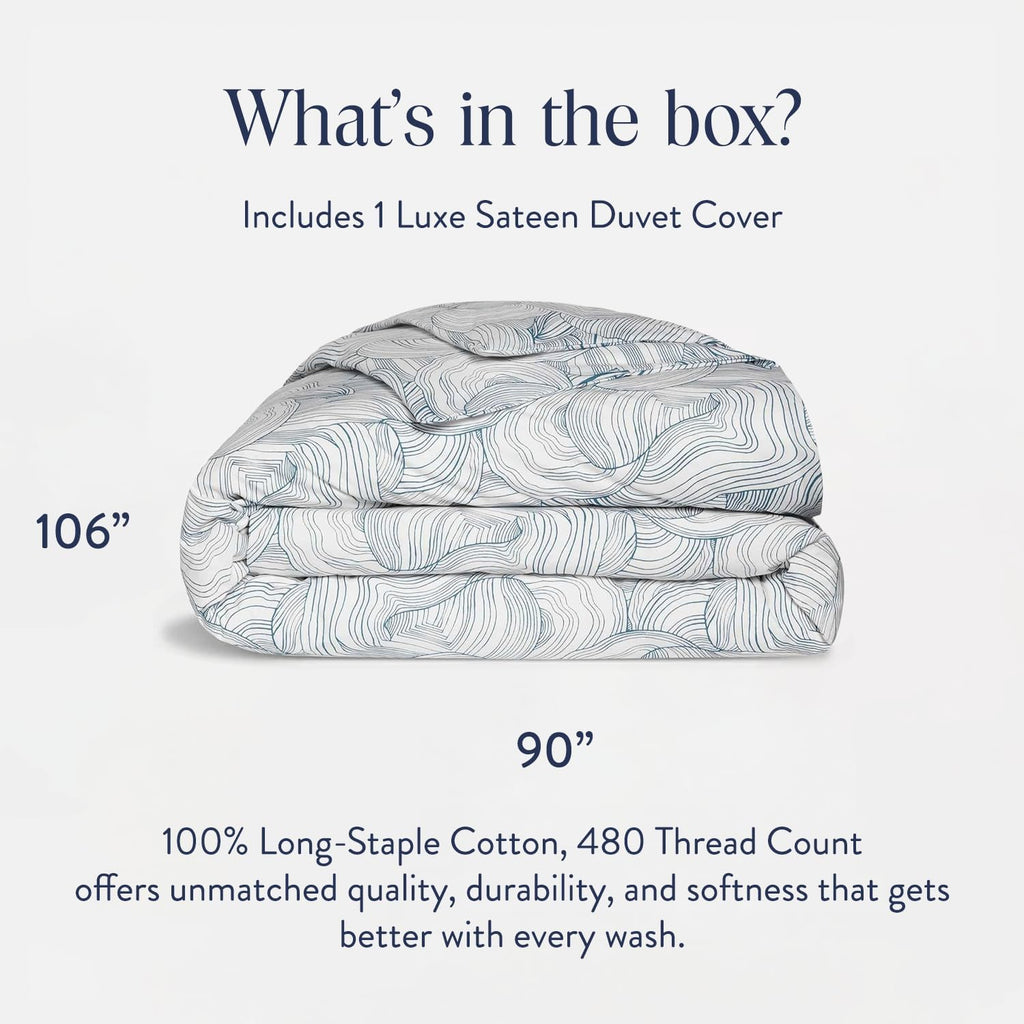 Brooklinen Luxury Sateen Duvet Cover - 100% Cotton, King/California King Size in Oyster Blue with Extra-Long Corner Ties and Button Closure - Best King/Cali King Duvet Covers