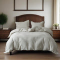 Simple&Opulence 100% Washed Linen Duvet Cover Set 68'x86' - 2 Pieces Soft Farmhouse Comforter Set Double Embroidered with Button Closure - 1 Duvet Cover and 1 Pillowsham (Linen, Twin)