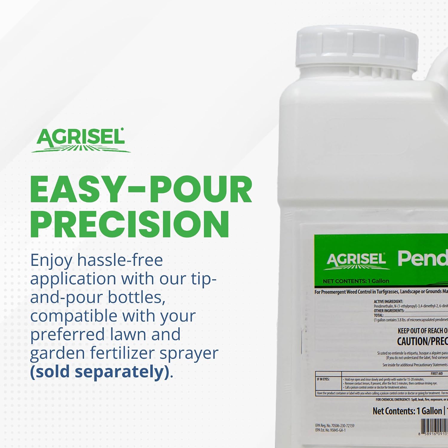 Agrisel Pendi Hydrocap Weed Killer, Pre-Emergent Formula, Effective on 40+ Broadleaf Weeds and Grasses, No-Stain, Mixes Easily, Pet Safe, Includes 3-Pack of Agrisel Protective Gloves, 128 Ounces