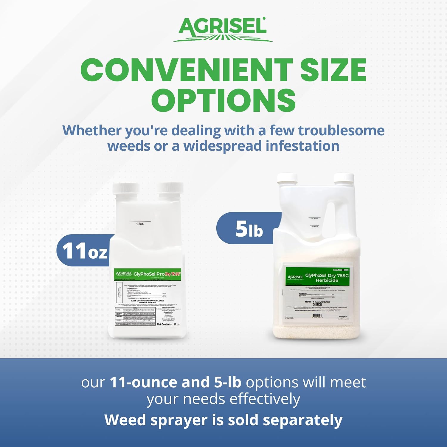 Agrisel GlyPhoSel Pro Dry Weed Killer, Fast-Acting, Targets Tough Weeds from Leaf to Root, Easy-to-Use Tip & Pour Container, Pet Safe, Includes 3-Pack of Agrisel Protective Gloves, 5 Pounds