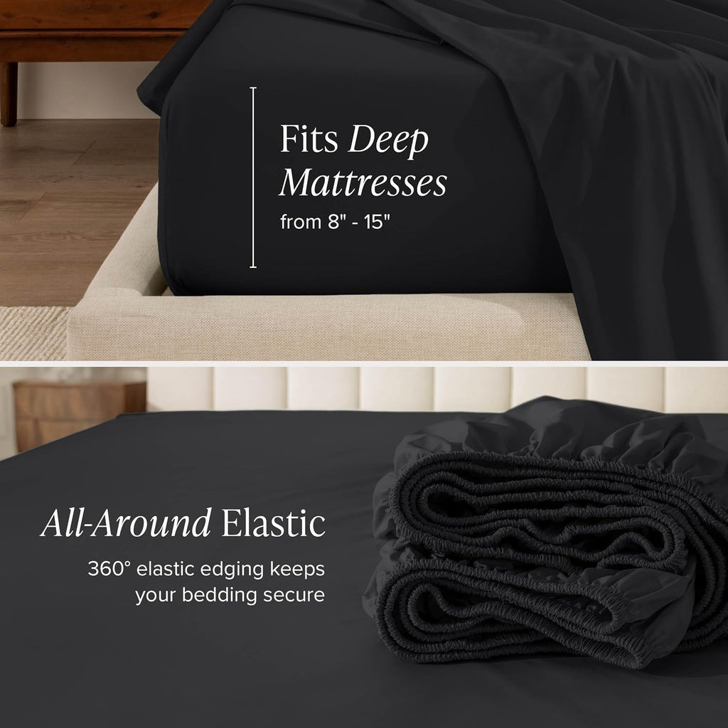 Bare Home 100% Organic Cotton Split Head Flex King Sheet Set - Crisp Percale Weave - Lightweight & Breathable - Bedding Sheets & Pillowcases (Split Head Flex King, Black)