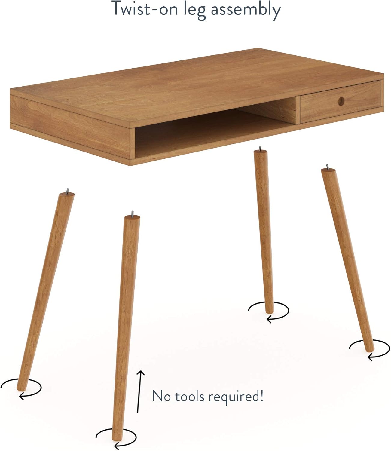 Nathan James Parker Modern Home Office Writing, Computer or Laptop Desk with Open Storage Cubby and Small Drawer, Walnut
