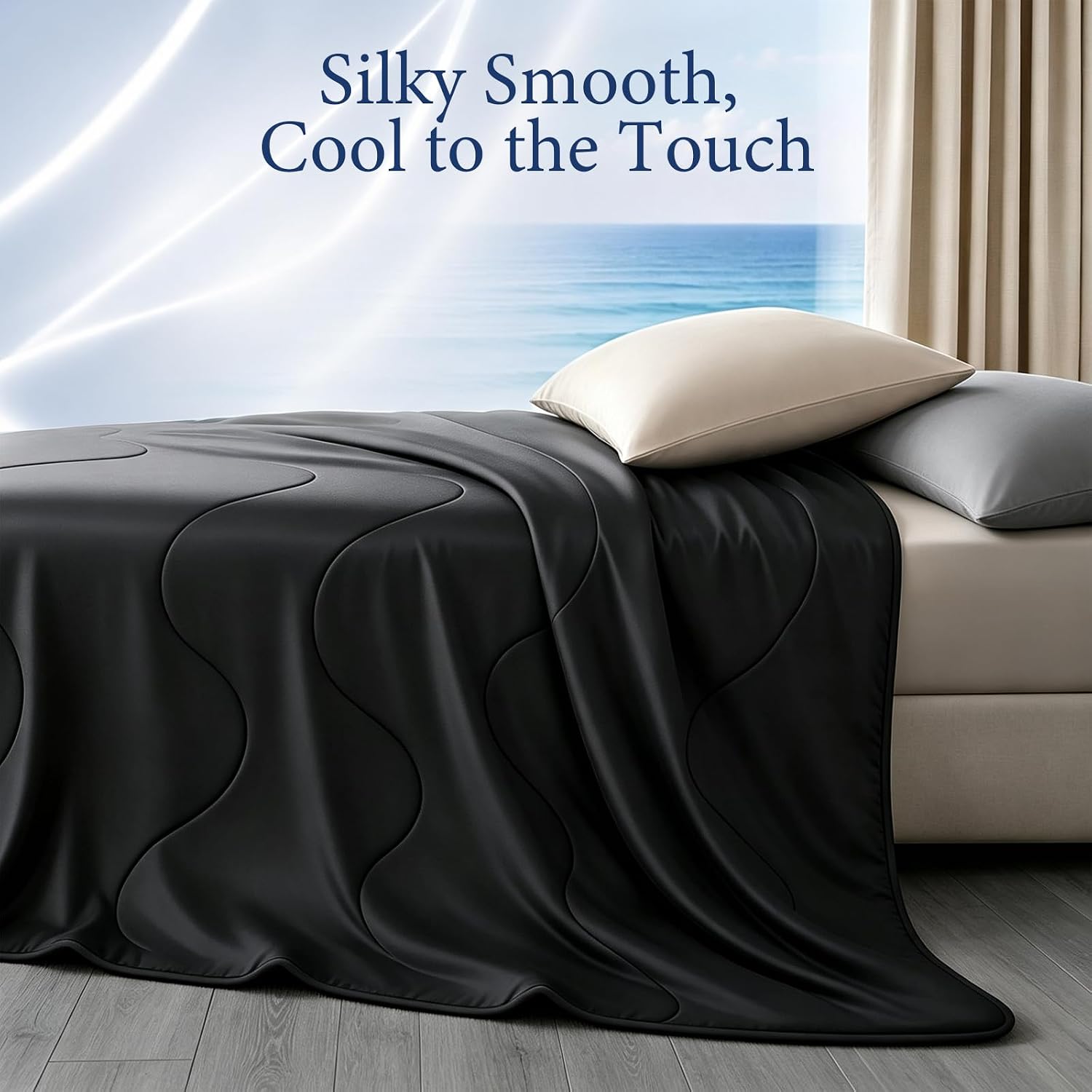 Cooling Blanket Comforter Hot Sleepers Twin/Twin XL Soft Cooling Blanket, Double-Sided Cool Bedding for Night Sweats, All-Season Lightweight Comforter(68 * 90inch, Black)