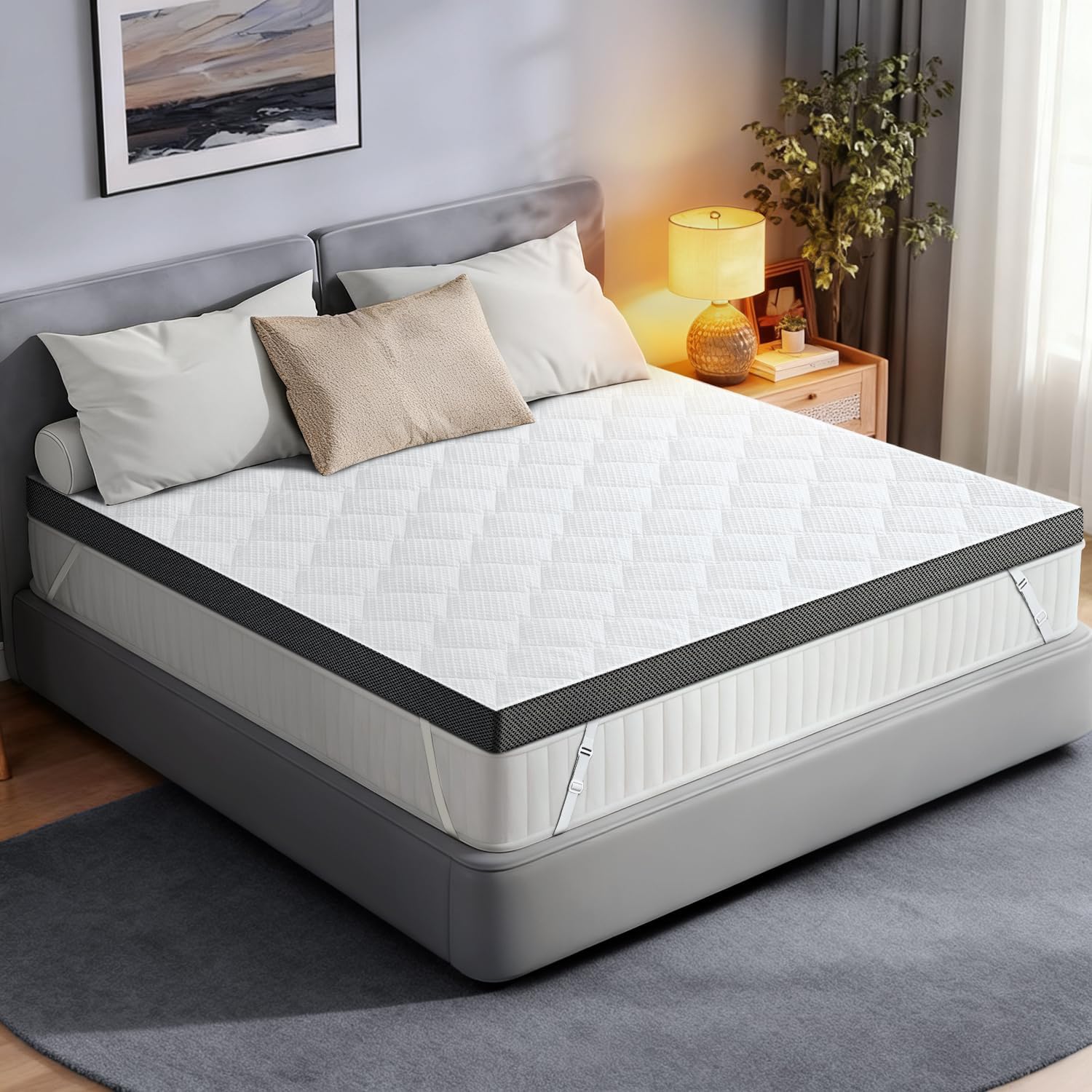 Extra Firm King Mattress Topper: 3 Inch Super Support Mattress Pad, High Density Foam for Back Pain, Breathable Washable Cover with Anti-Slip Straps, No Smell, CertiPUR-US Oeko-Tex Certified 80x76
