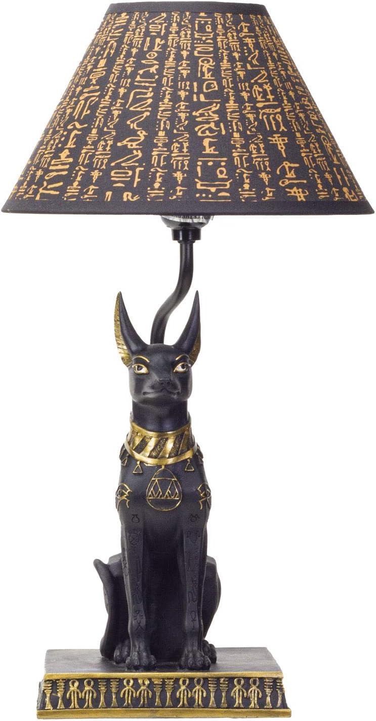 Pacific Giftware Egyptian God of Underworld Anubis Sculptural Table Lamp with Shade 18 inch Tall (Black and Gold)
