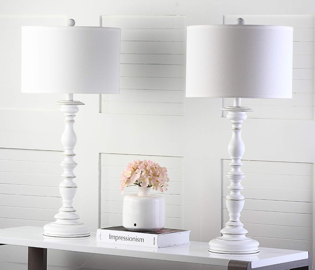 SAFAVIEH Lighting Collection Mamie Farmhouse Cream Candlestick 33-inch Bedroom Living Room Home Office Desk Nightstand Table Lamp Set of 2 (LED Bulbs Included)