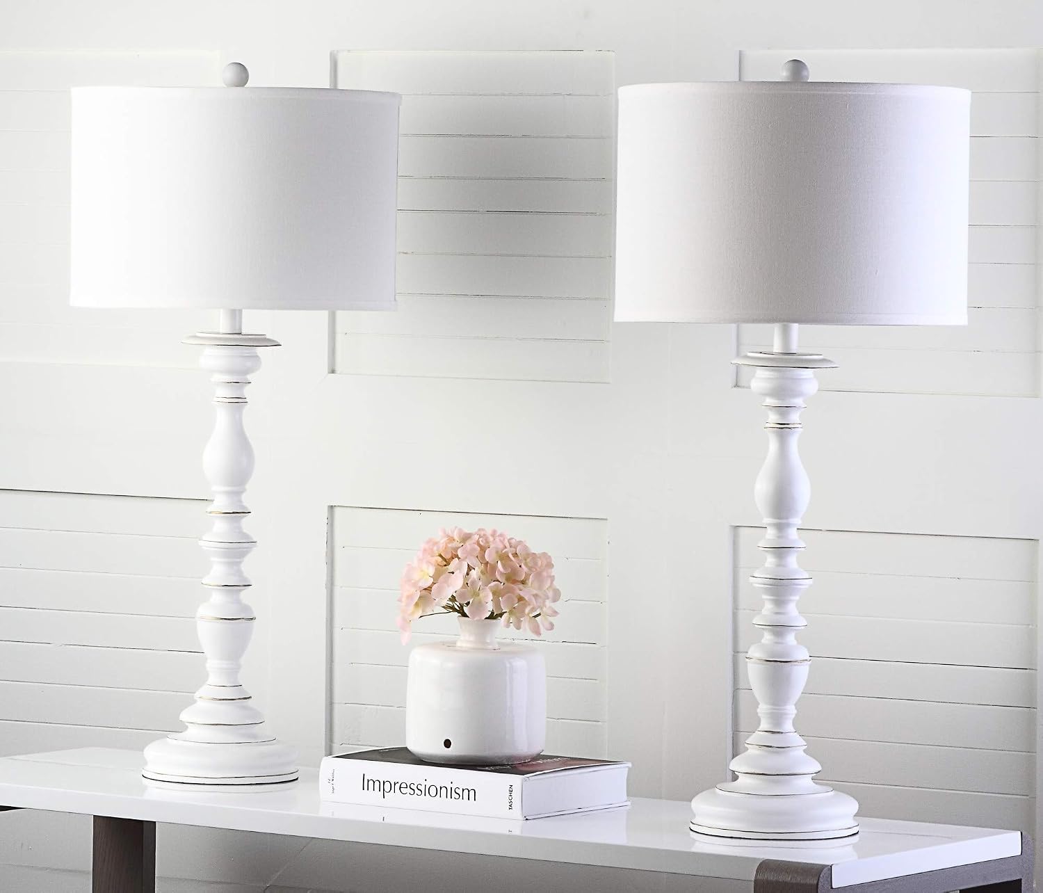 SAFAVIEH Lighting Collection Mamie Farmhouse Cream Candlestick 33-inch Bedroom Living Room Home Office Desk Nightstand Table Lamp Set of 2 (LED Bulbs Included)