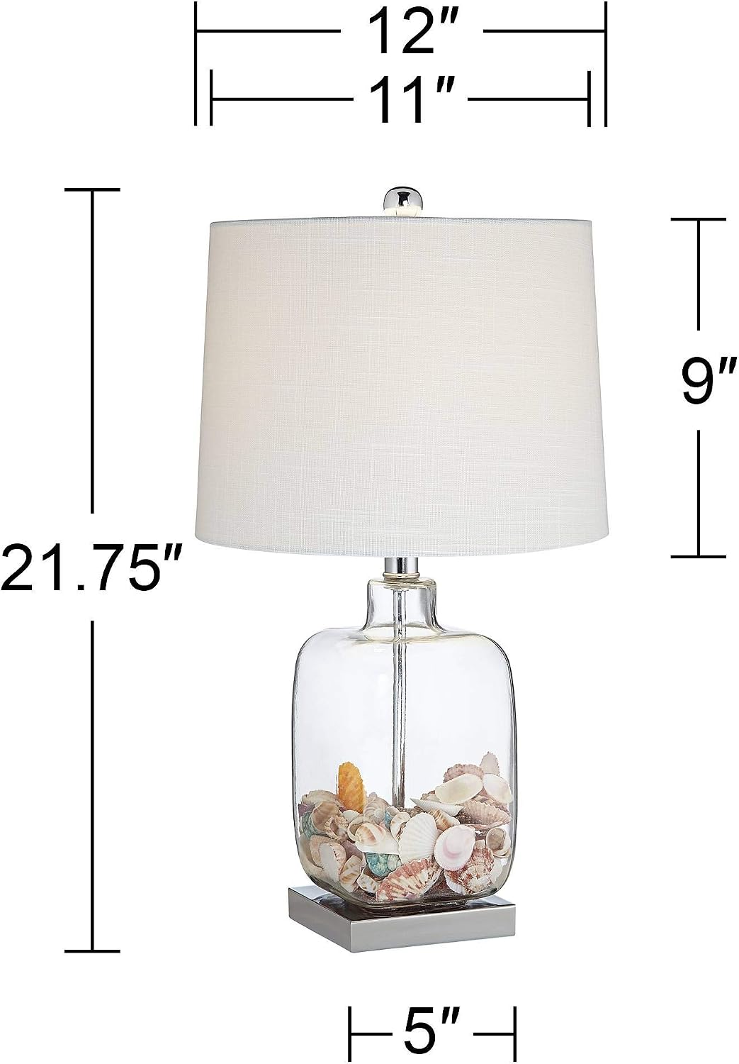 360 Lighting Coastal Accent Table Lamps 21 3/4' High Set of 2 Brushed Steel Clear Glass Fillable White Drum Shade Decor for Living Room Bedroom House Bedside Nightstand Home Office Family