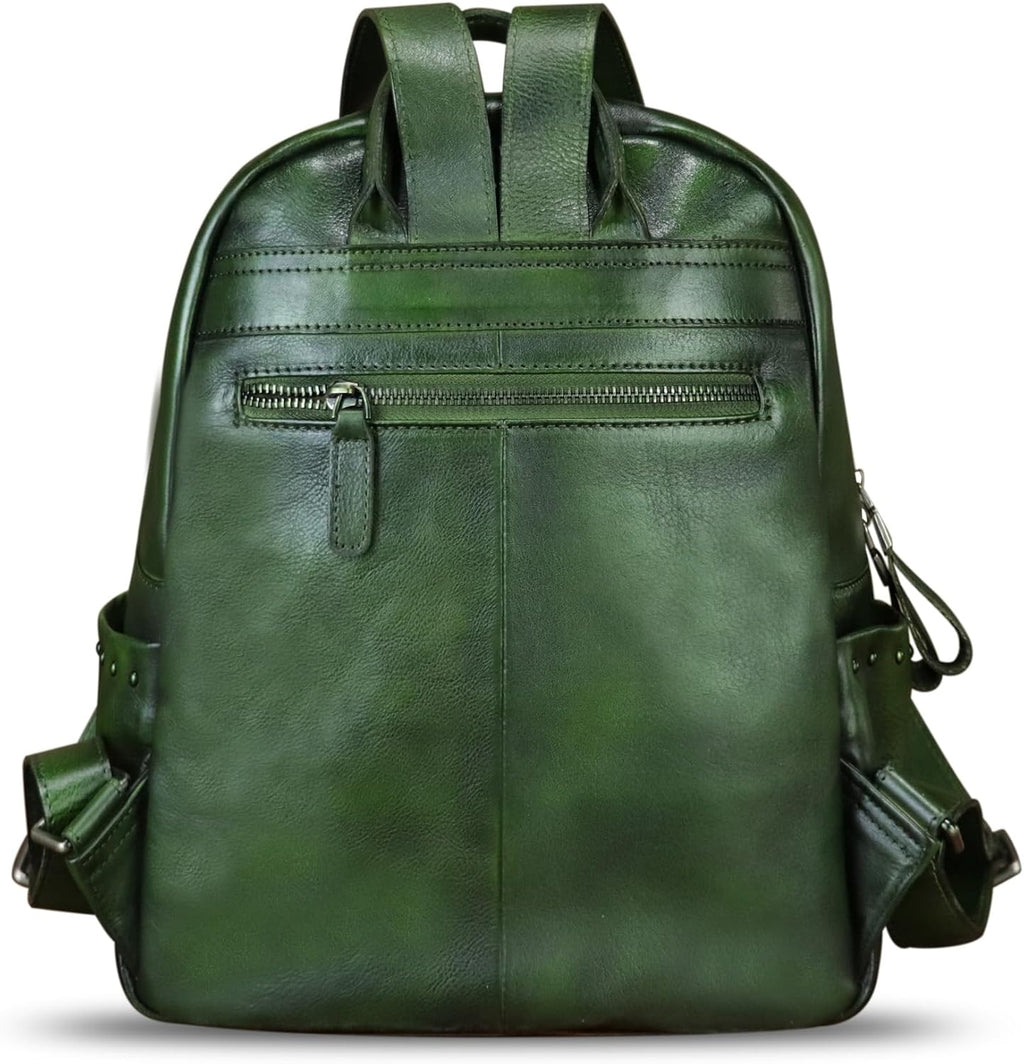 Genuine Leather Backpack for Women Hand Painted Rivet Knapsack Purse Handmade Rucksack Casual Daypack (Pattern1)