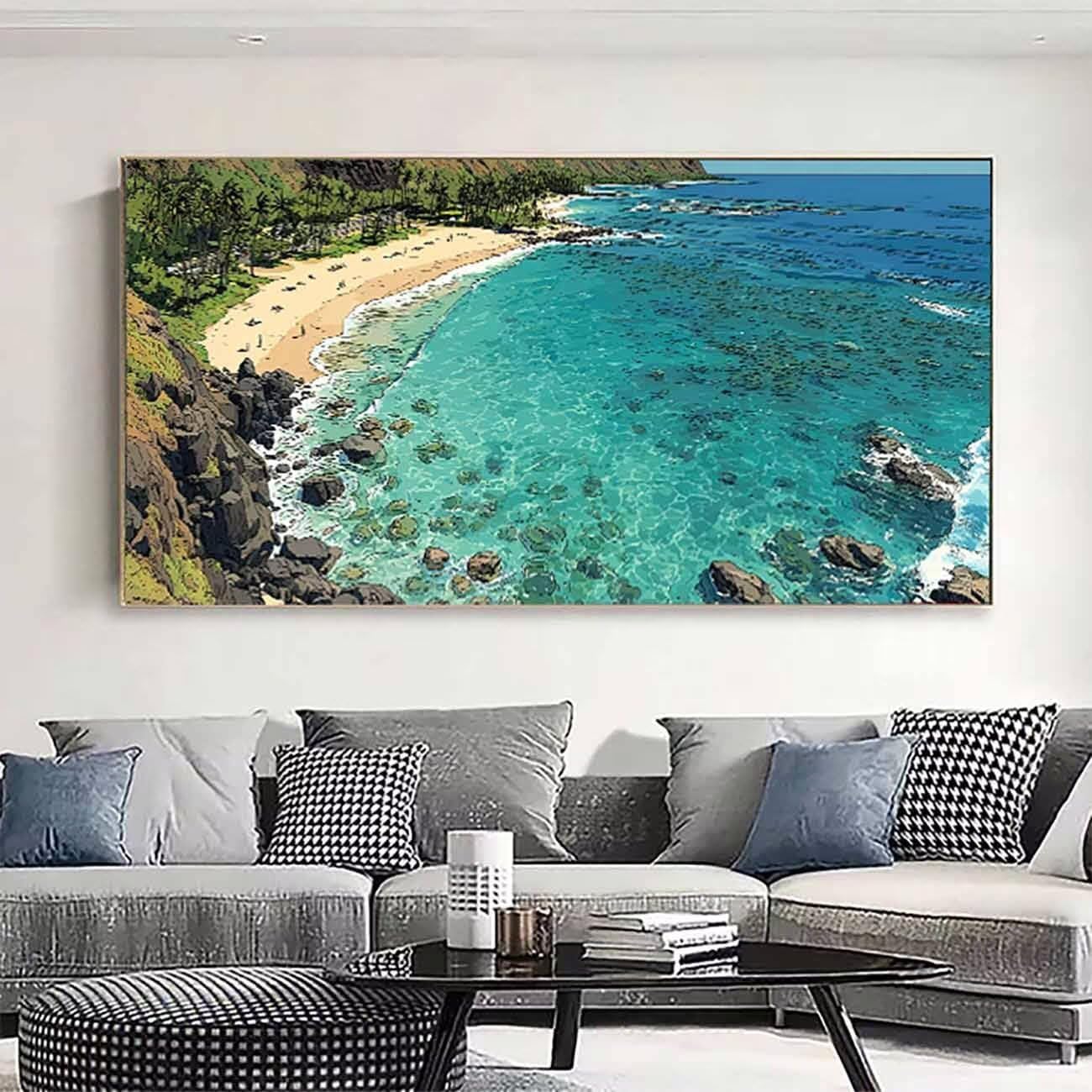 Beach Dimond Painting Sea Diamond Art Kits for Adults Beginners DIY 5D Square Full Dirll Crystal Gem Art Embroidery Paintings Crafts Picture, Home Wall Decor Gifts, Hobbies for women 40x80in th8-b10