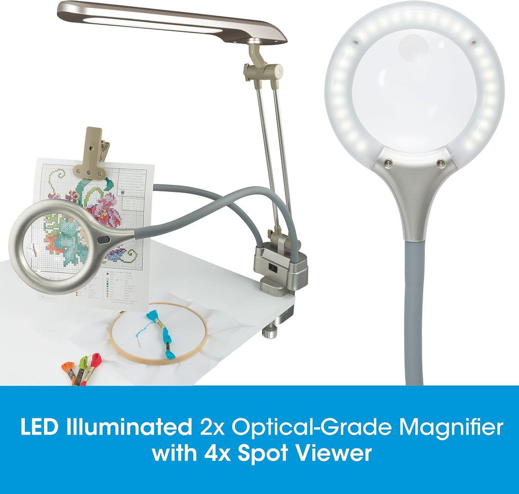 OttLite Ultimate LED 3-in-1 Creative Station w/Magnifier, Clearsun, Champagne, Shipper