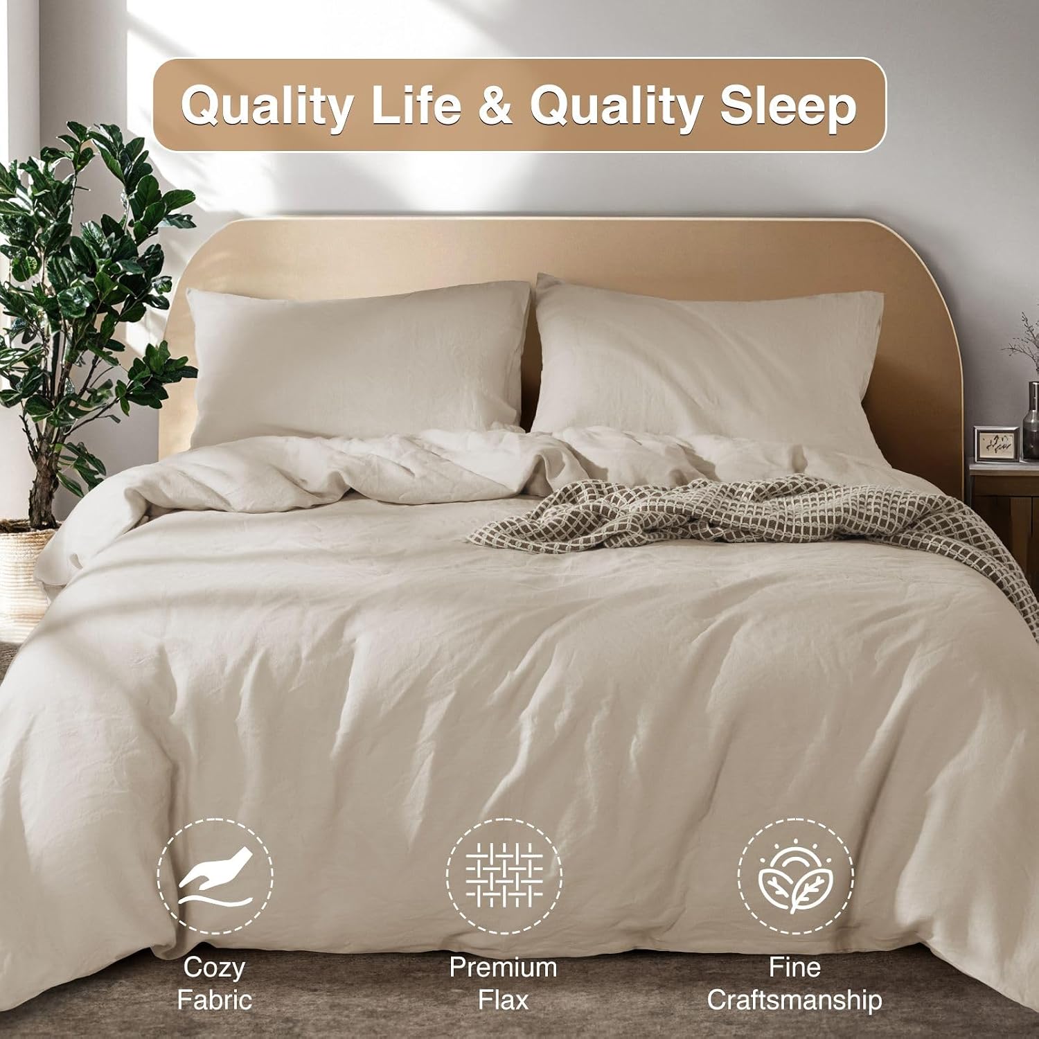 SONORO KATE 100% French Linen Duvet Cover Full Size, Soft Breathable for Hot Sleepers, Moisture Wicking & Durable Cover Set - Zipper Closure & 4 Corner Ties Duvet Covers 3 Piece (Linen,Full)