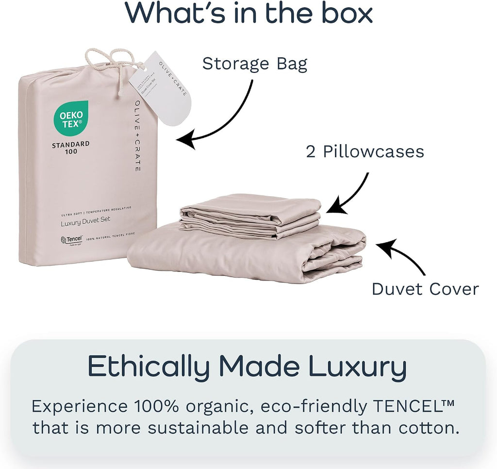 Olive + Crate Tencel King Duvet Cover Set - Hypoallergenic, Cooling Lyocell, Eucalyptus Duvet Cover for Hot Sleepers with Two Pillowcases - Barely Pink 3-Piece
