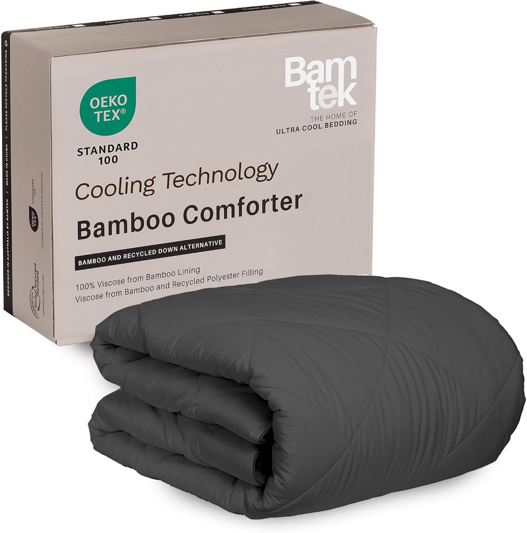 Cooling Comforter Oversized King – Lightweight All Season Down Alternative Duvet Insert, Hypoallergenic Plush Fill, 100% Viscose from Bamboo Cover - Charcoal, 116'x 98'