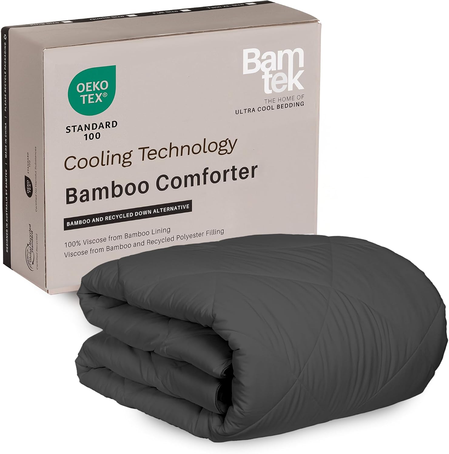 Cooling Comforter Oversized King – Lightweight All Season Down Alternative Duvet Insert, Hypoallergenic Plush Fill, 100% Viscose from Bamboo Cover - Charcoal, 116'x 98'