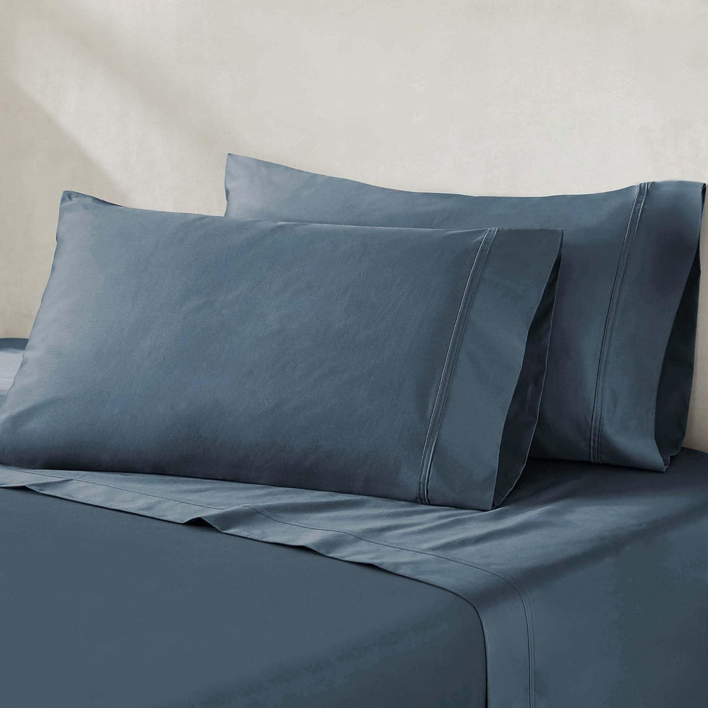 Superior Egyptian Cotton 850 Thread Count Bed Sheet Set, 1 Elastic Deep Pocket Fitted Sheet, 1 Flat Sheet, 2 Pillowcases, Daily Soft Sheets, Luxury, Plush, Hotel, Home Collection, Twin XL, Dark Blue