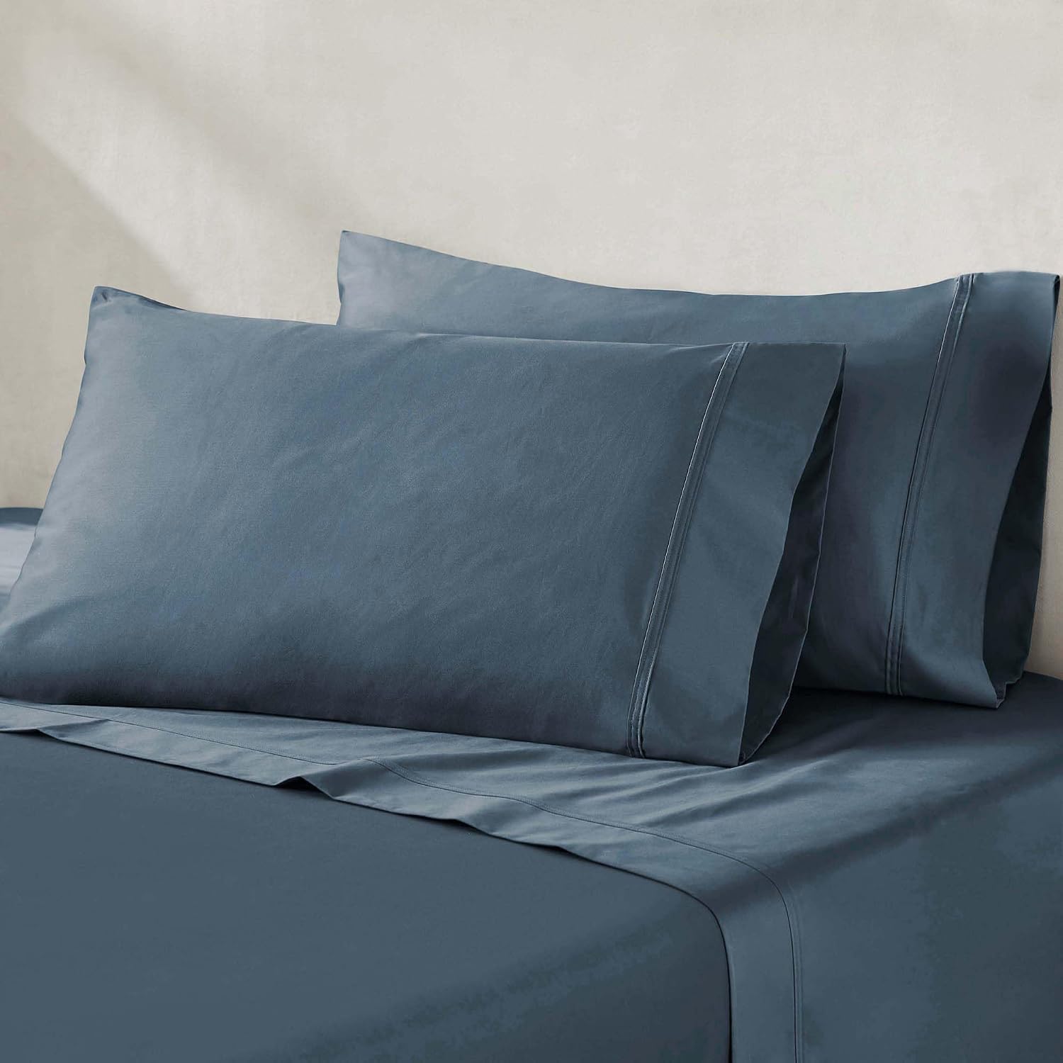 Superior Egyptian Cotton 850 Thread Count Bed Sheet Set, 1 Elastic Deep Pocket Fitted Sheet, 1 Flat Sheet, 2 Pillowcases, Daily Soft Sheets, Luxury, Plush, Hotel, Home Collection, Full, Dark Blue