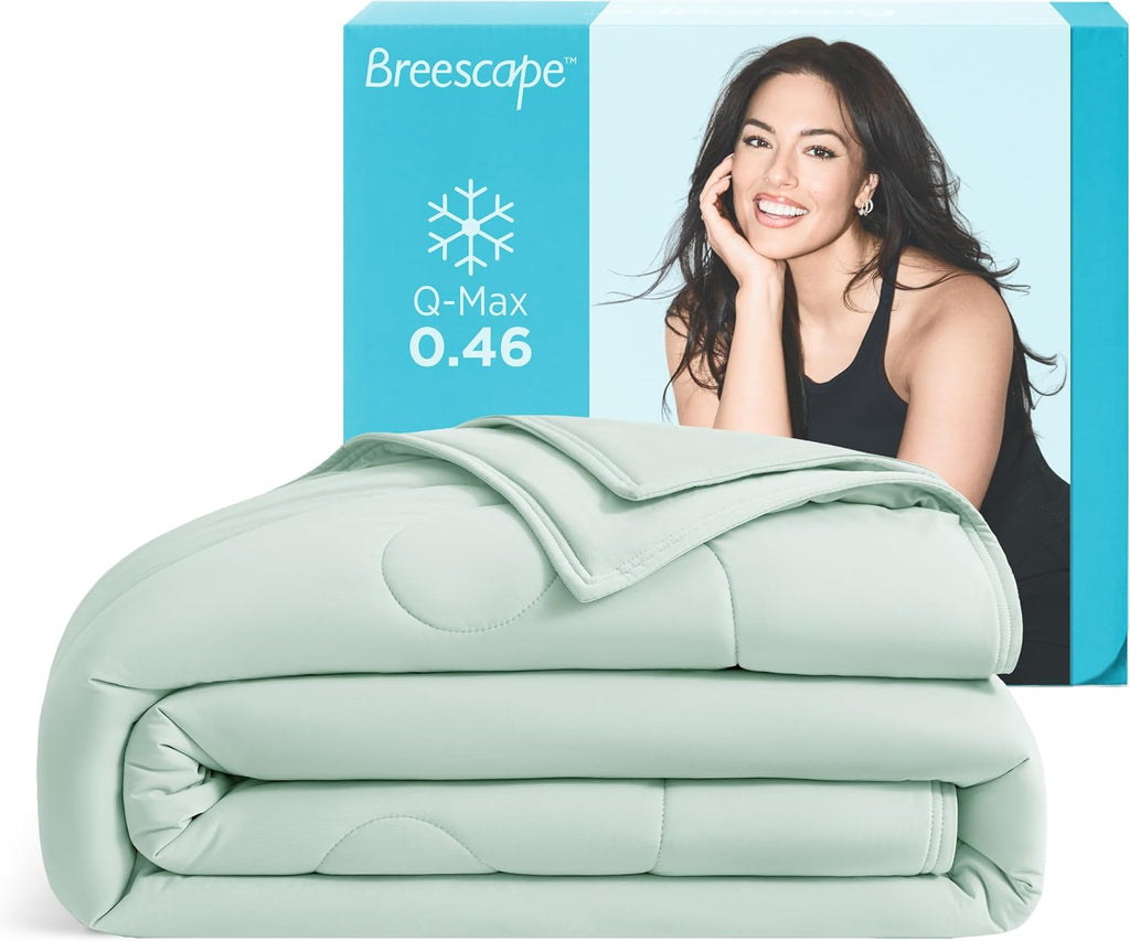 Breescape Cooling Comforter Blanket - BlendTek Q-Max>0.46 Tech, Cooling Blanket for Hot Sleepers & Night Sweats Relief, Breathable Lightweight Summer Bedding, Queen 96x96 Inches, Mint Green