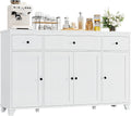 HIFIT 55' Large Kitchen Buffet Cabinet with Storage Drawers, Modern Sideboard Buffet Table Storage Cabinet with Doors and Shelves, Wood Coffee Bar Cabinet for Kitchen Dining Living Room, White