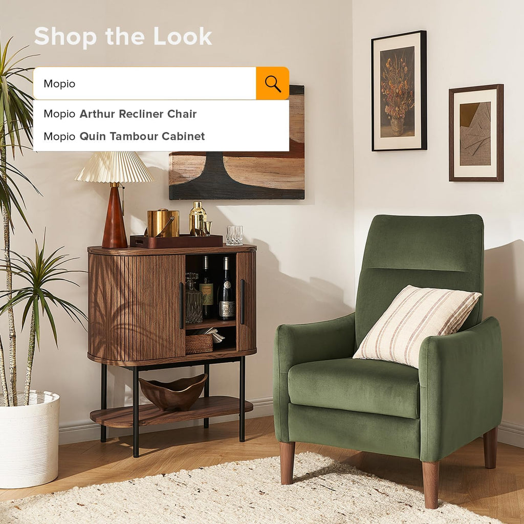 mopio Quin Storage Cabinet, Tambour Fluted Entryway Accent Sofa Tables, Buffet Sideboard with Doors & Shelves, Pantry Coffee Wine Bar Cabinet, Wood Console Table, Mid Century Modern (Walnut)