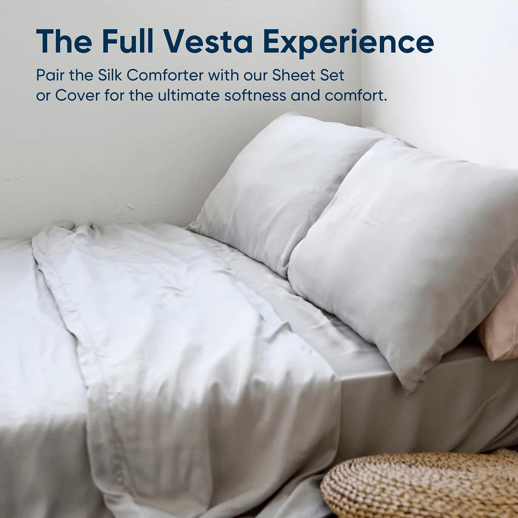 Vesta Sheet Set – Soft, Breathable & Cooling, 100% Viscose Derived from Bamboo, Perfect for a Comfortable Sleep, Includes 1 Fitted Sheet, 1 Flat Sheet & 2 Pillowcases (Glacier Grey, Full/Queen)