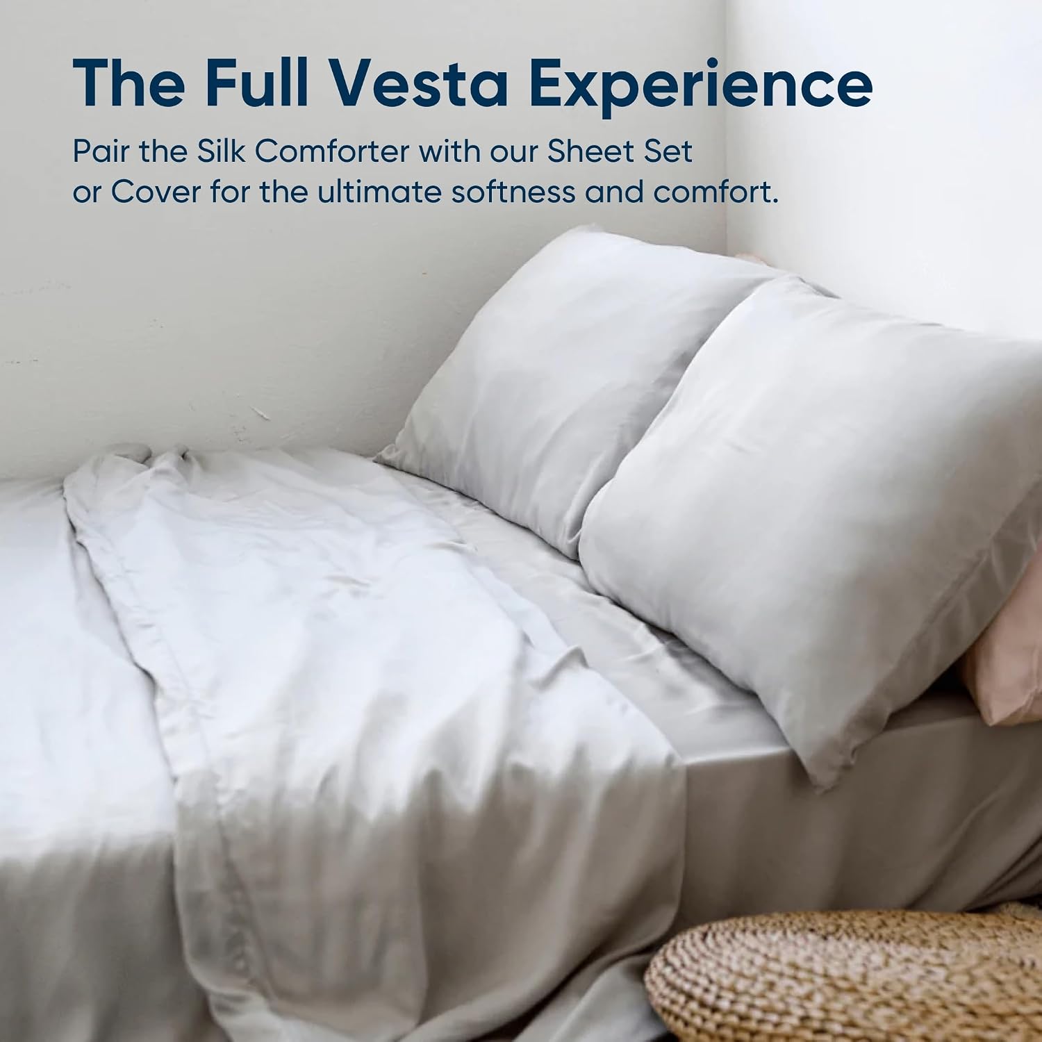 Vesta Sheet Set – Soft, Breathable & Cooling, 100% Viscose Derived from Bamboo, Perfect for a Comfortable Sleep, Includes 1 Fitted Sheet, 1 Flat Sheet & 2 Pillowcases (Glacier Grey, Full/Queen)