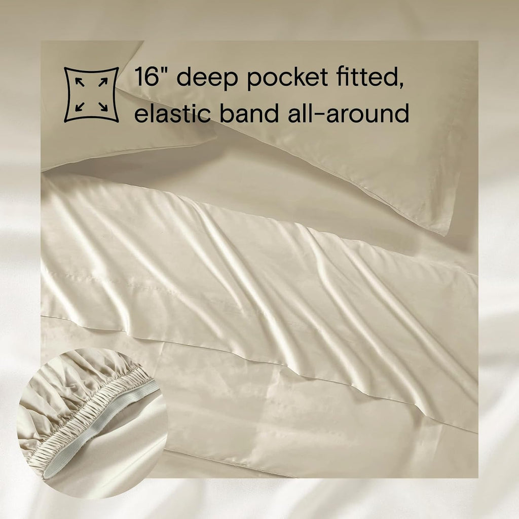 Sijo AiryWeight Tencel Sheet Set, 100% Lyocell Derived from Eucalyptus, Buttery Soft, Architectural Digest Best Cooling Sheets Winner - 3pc - 1 Pillowcase 1 Fitted 1 Top (Fog, Twin XL)
