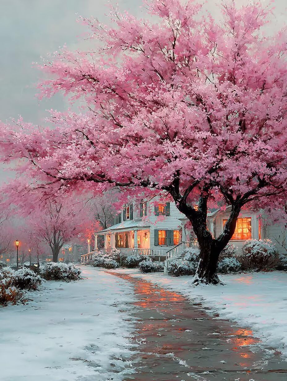 Tree Diamond Art Kits for Adults, Snow Scene 5D Diamond Painting, Full Drill Dimond Art Paintings for Beginners, DIY Pictures Gem Crafts for Adults, Hobbies for Women, Fall Decor, Gifts 40x54in A-1050