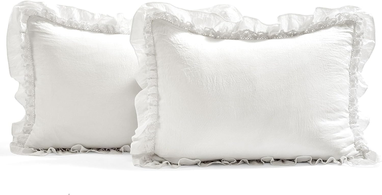 Lush Decor Ella Ruffle Lace Bedspread, 3 Piece Set, Queen, Neutral - Cute Bed Set - Queen Bedding - Beige Bedding - Coquette Decor - Neutral Ruffle Trim - Beige Lace Trim