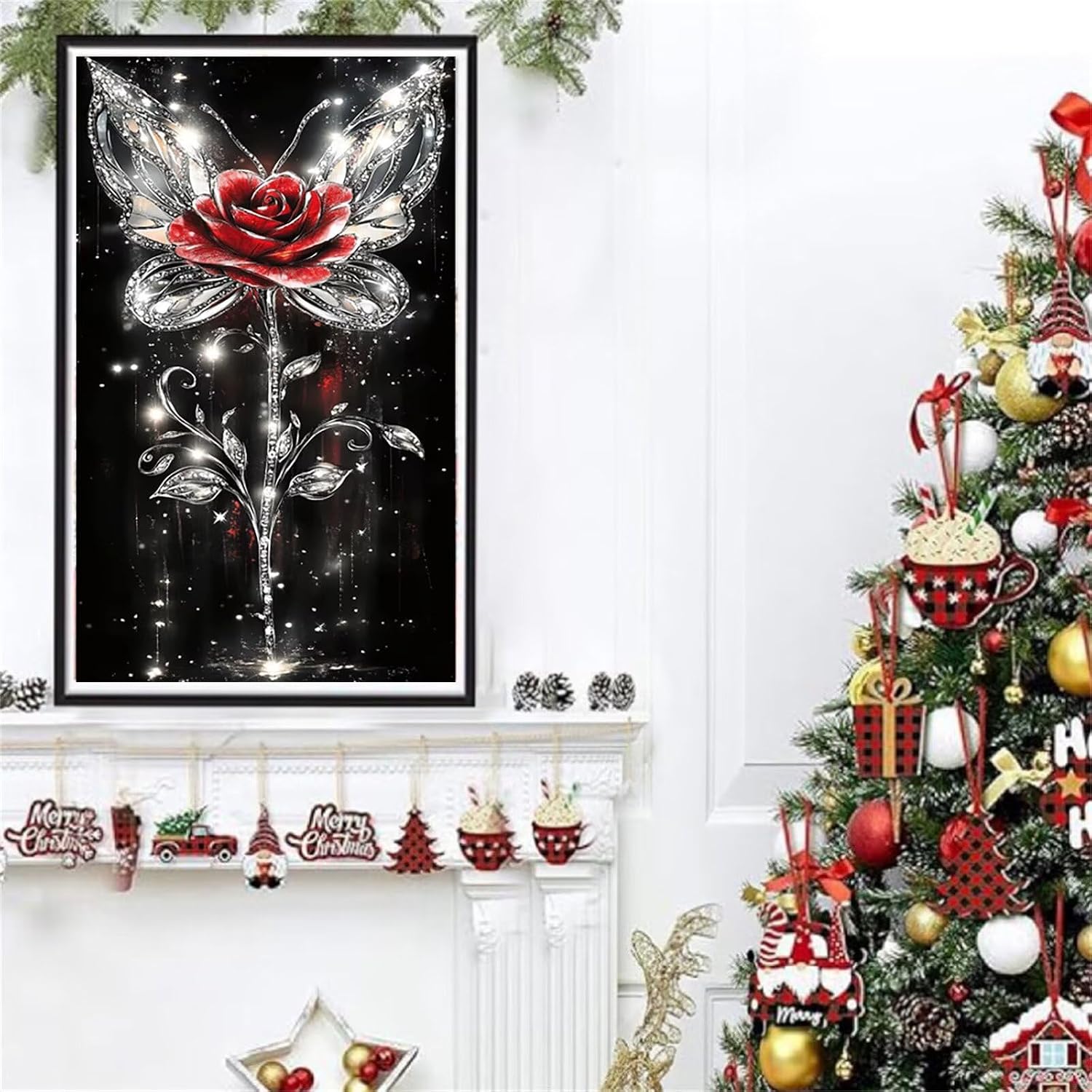 Diamond Art Kits for Adults Rose Diamond Painting Kits, 5D DIY Round Butterfly Full Drill Dimond Art Paintings Rhinestones Crafts for Adults for Gift Home Wall Decor, Large Size 40 x 80 Inch, Model939