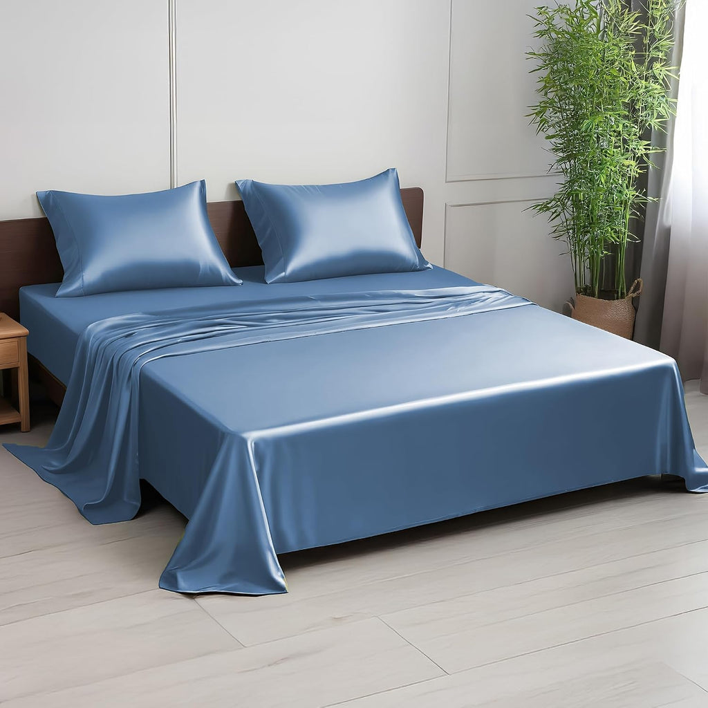Linenwalas Premium 100% Viscose Derived from Bamboo Split King Sheet Set - Ultra Soft, Breathable & Cooling, Ideal for Hot Sleepers, 16' Deep Pocket, Hotel Luxury Bedding (Bahamas Blue)