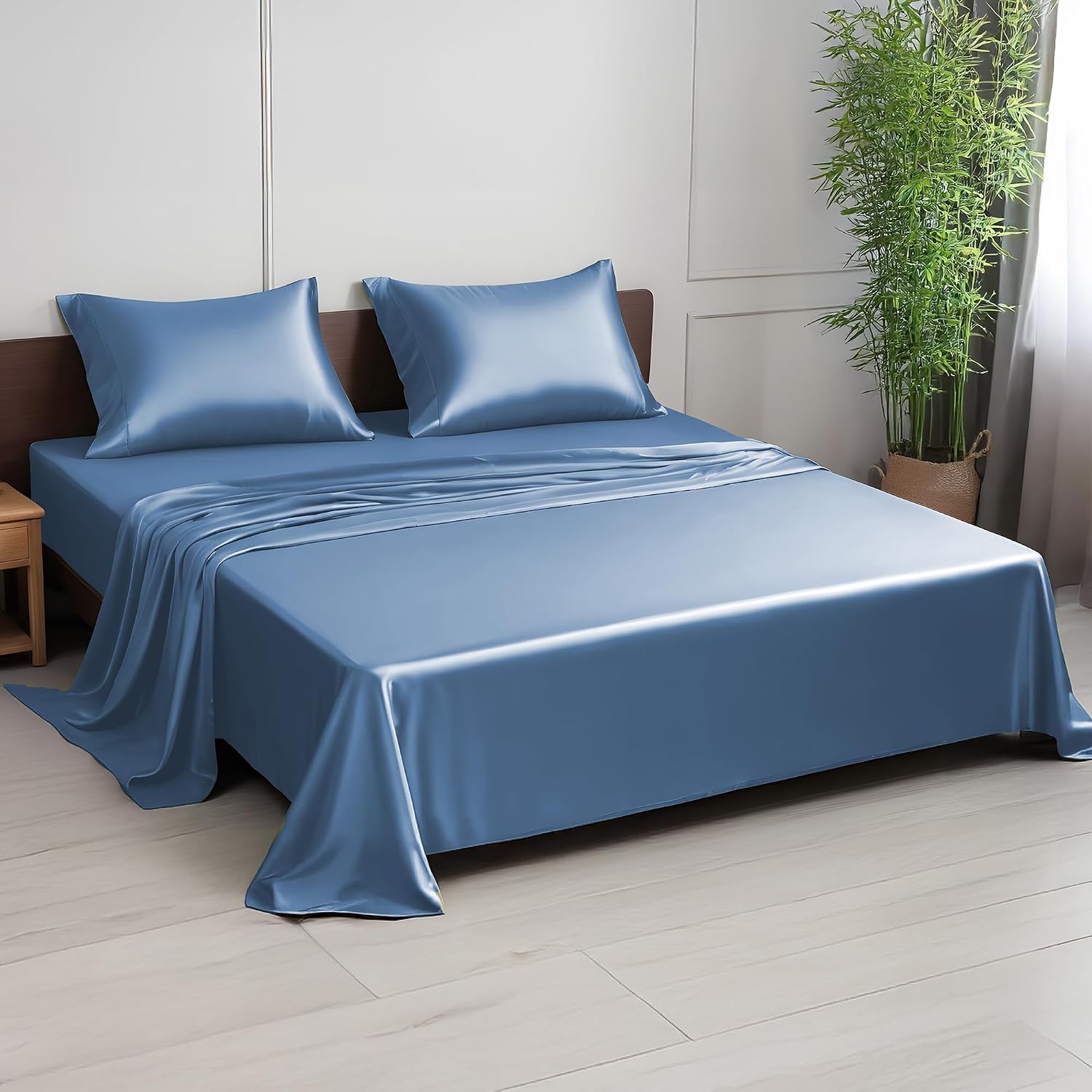 Linenwalas Premium 100% Viscose Derived from Bamboo Split King Sheet Set - Ultra Soft, Breathable & Cooling, Ideal for Hot Sleepers, 16' Deep Pocket, Hotel Luxury Bedding (Bahamas Blue)