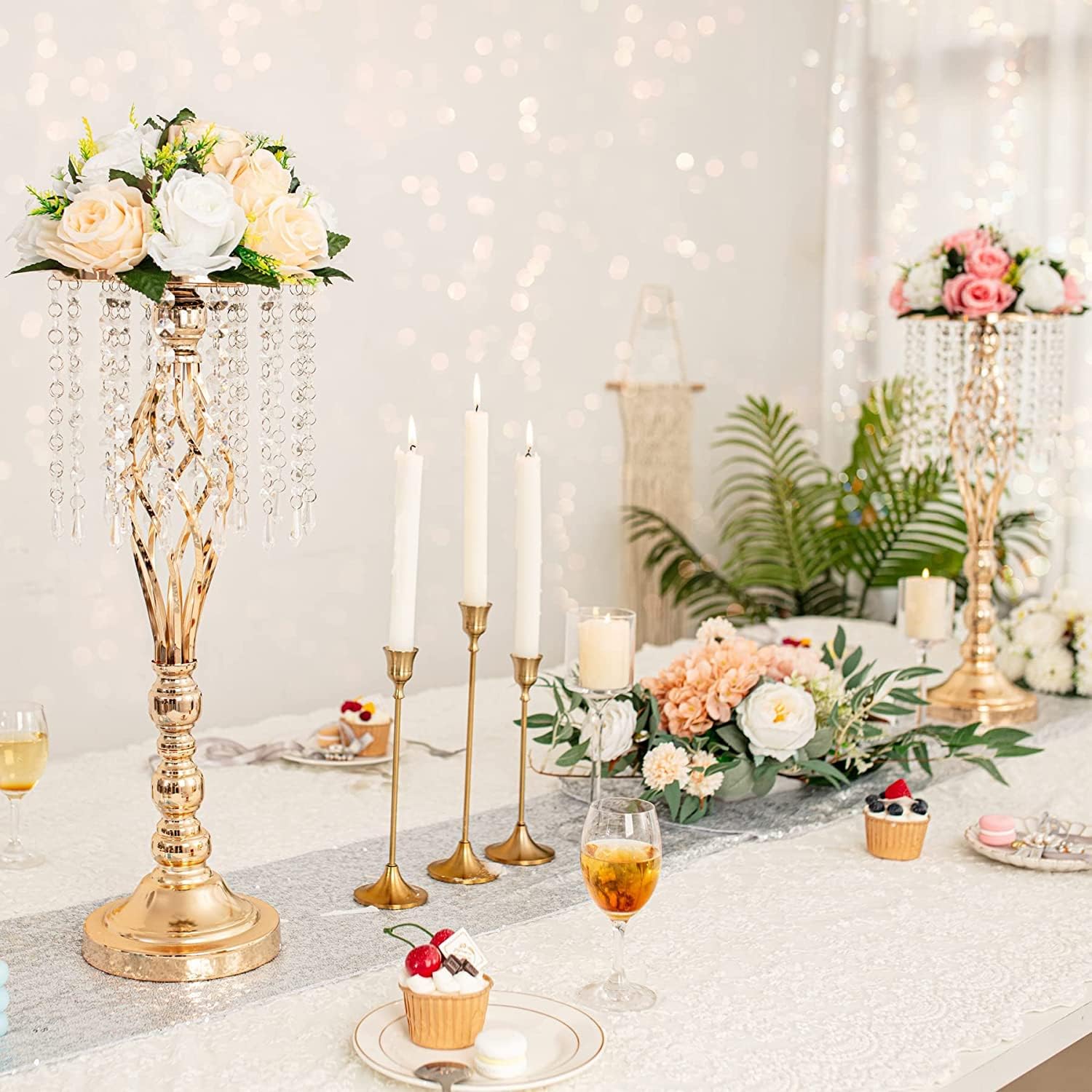 10pcs Gold Metal Flower Vases Crystal Flower Stand Wedding Centerpieces for Tables Party Dinner Event Restaurant Hotel Decoration