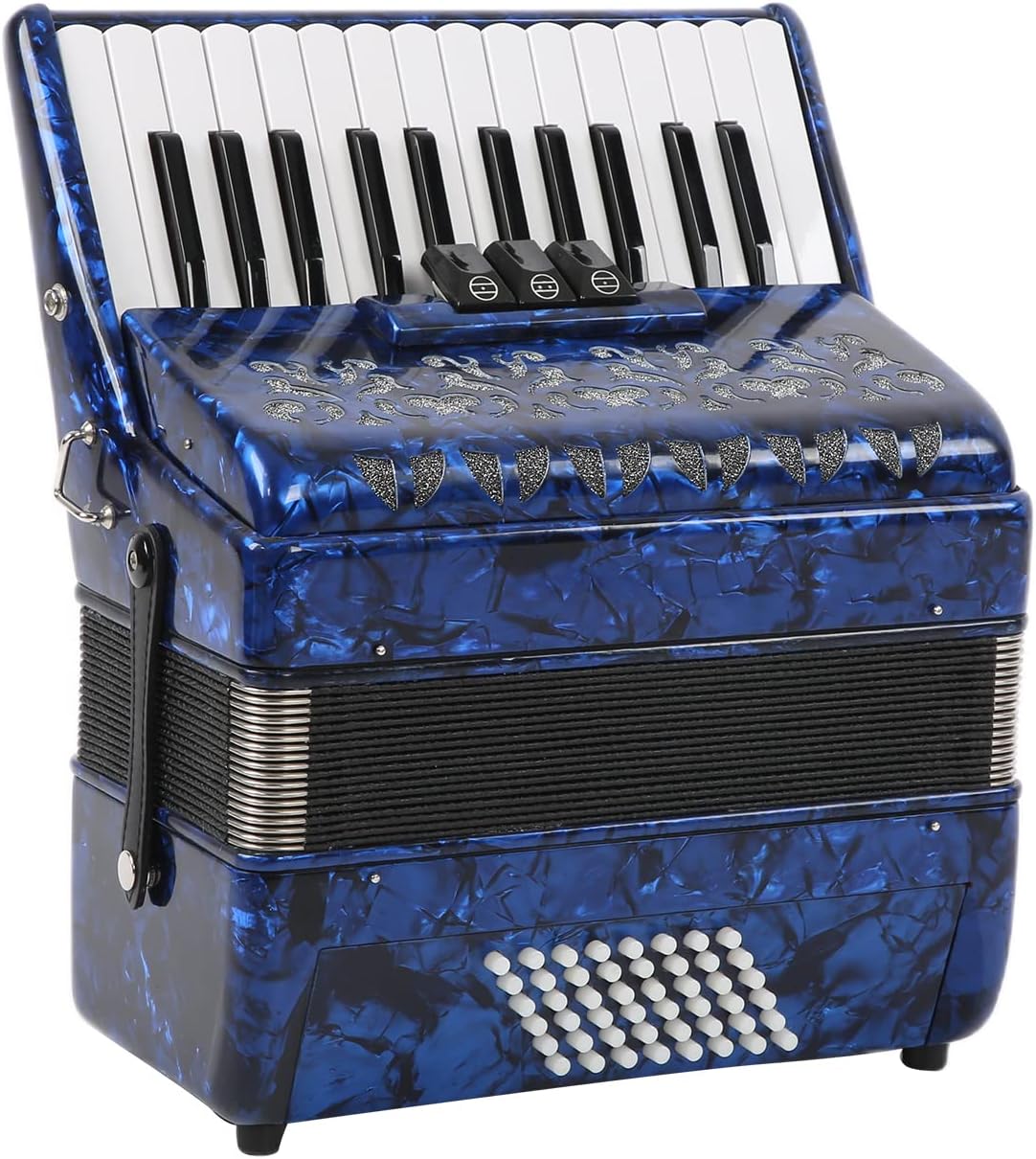 Focket Accordion, 26 Key 48 Bass Celluloid Piano Accordion with Straps, Professional International Standard ABS Piano Keyboard Musical Instrument for Stage Performance