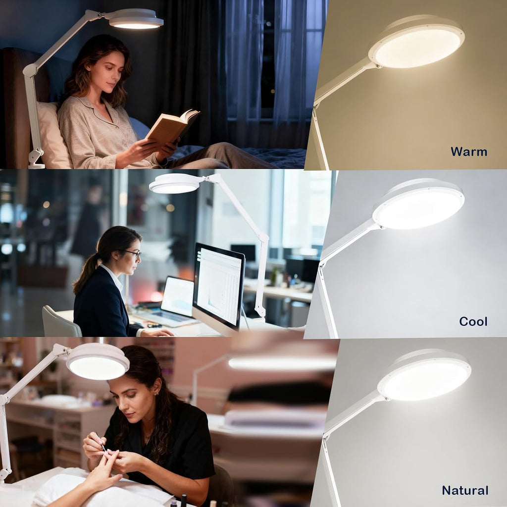 30W LED Desk Lamp with Clamp, 95+CRI, 5 CCT Modes & Dimmable, High CRI>95, Flexible Adjustable Task Light for Office, Makeup, Workbench, Crafts(White)