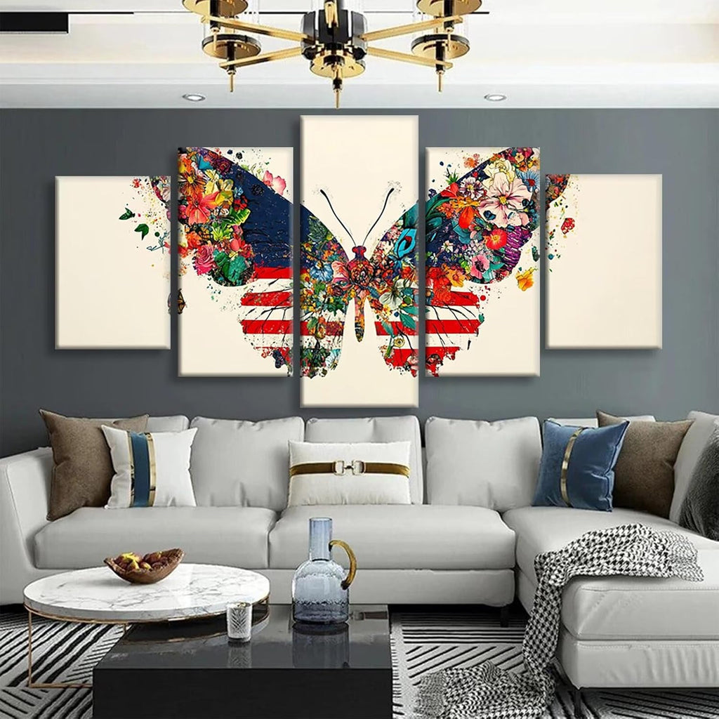 Butterfly Diamond Art 5 Piece Diamond Painting Flowers 5D DIY Full Square Drill Dimond Art Paintings Crystal Crafts for Adults Gem Painting for Home Decor, Large Artwork for Wall 40 x 80 Inch,Model120