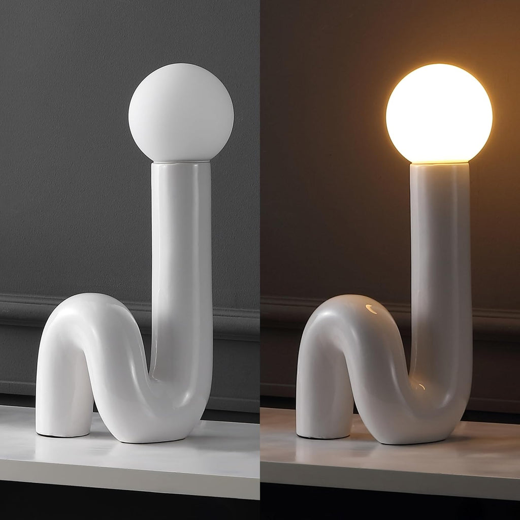 JONATHAN Y 18' White Modern Ceramic Spiral Table Lamp for Bedroom Living Room, Katya Minimalist Bedside Lamp, Frosted Glass Shade, LED Bulb Included JYL5500A